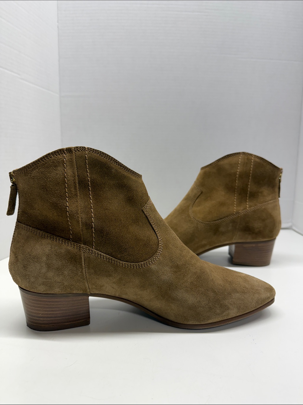 Sas Dylan Boots Low Ankle Booties High Heeled Suede Tan Camel Women's Size 12